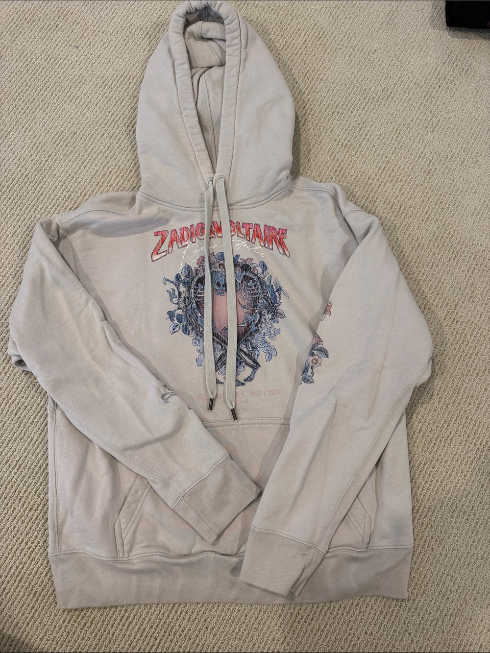 Zadig & Voltaire Beige Hoodie with Pink and Blue Graphic